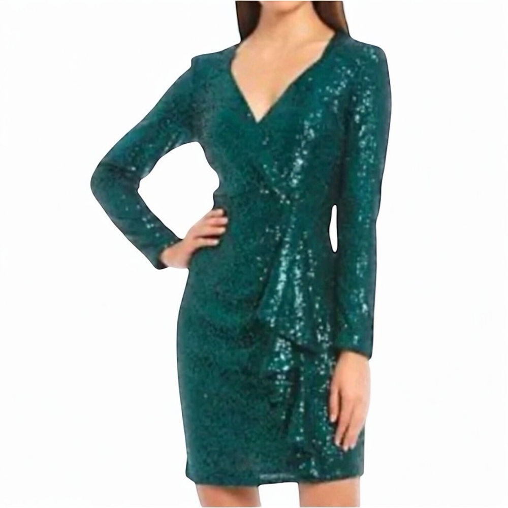 Belle Badgley Mischka Dress Women 4 Green Allover Sequin Party Cocktails Formal